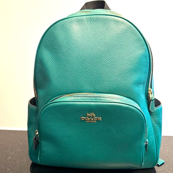 Coach Court Backpack in Pebble Leather — Vibrant Emerald Green — Golden Zippers - Picture 1 of 16